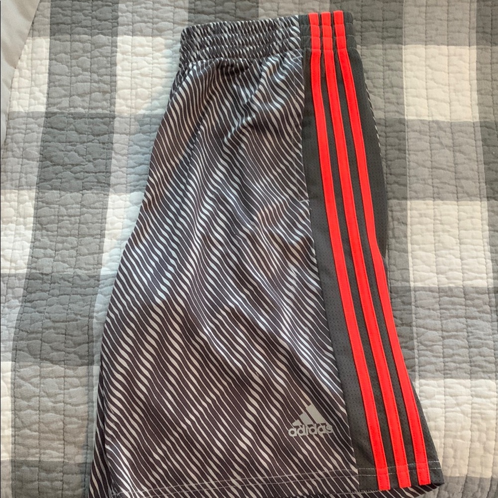 Adidas Kids Gray and Red Striped Shorts